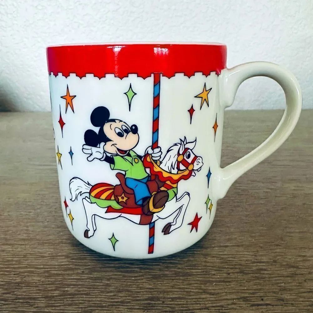 Disney Rainbow Carousel Mickey Mouse Character Ceramic Collector Coffee Mug